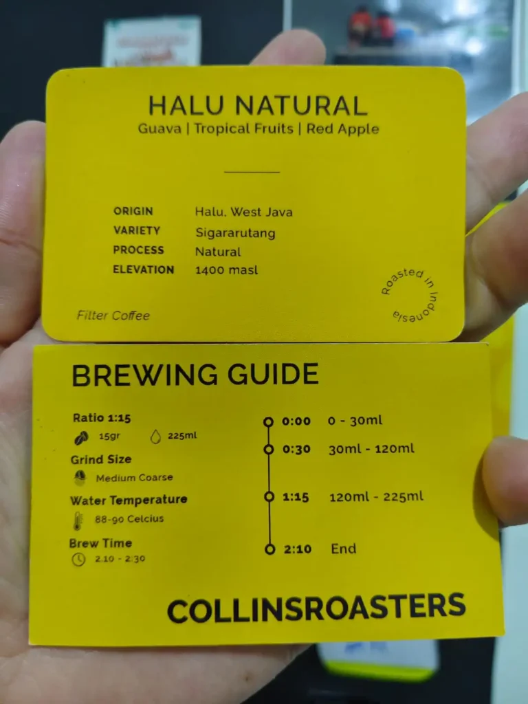 Kartu panduan seduh brewing guide Collins Roasters